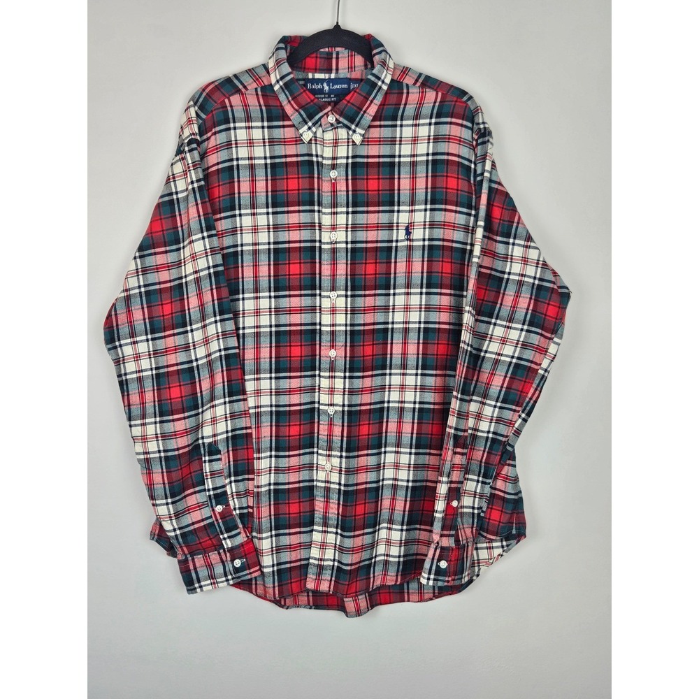 Ralph Lauren Classic Fit Plaid Button Down Shirt Men's XL Red Green Blue Cotton